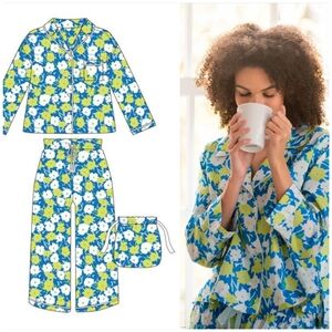 Floral Women's Pajama Set - Blue and Yellow